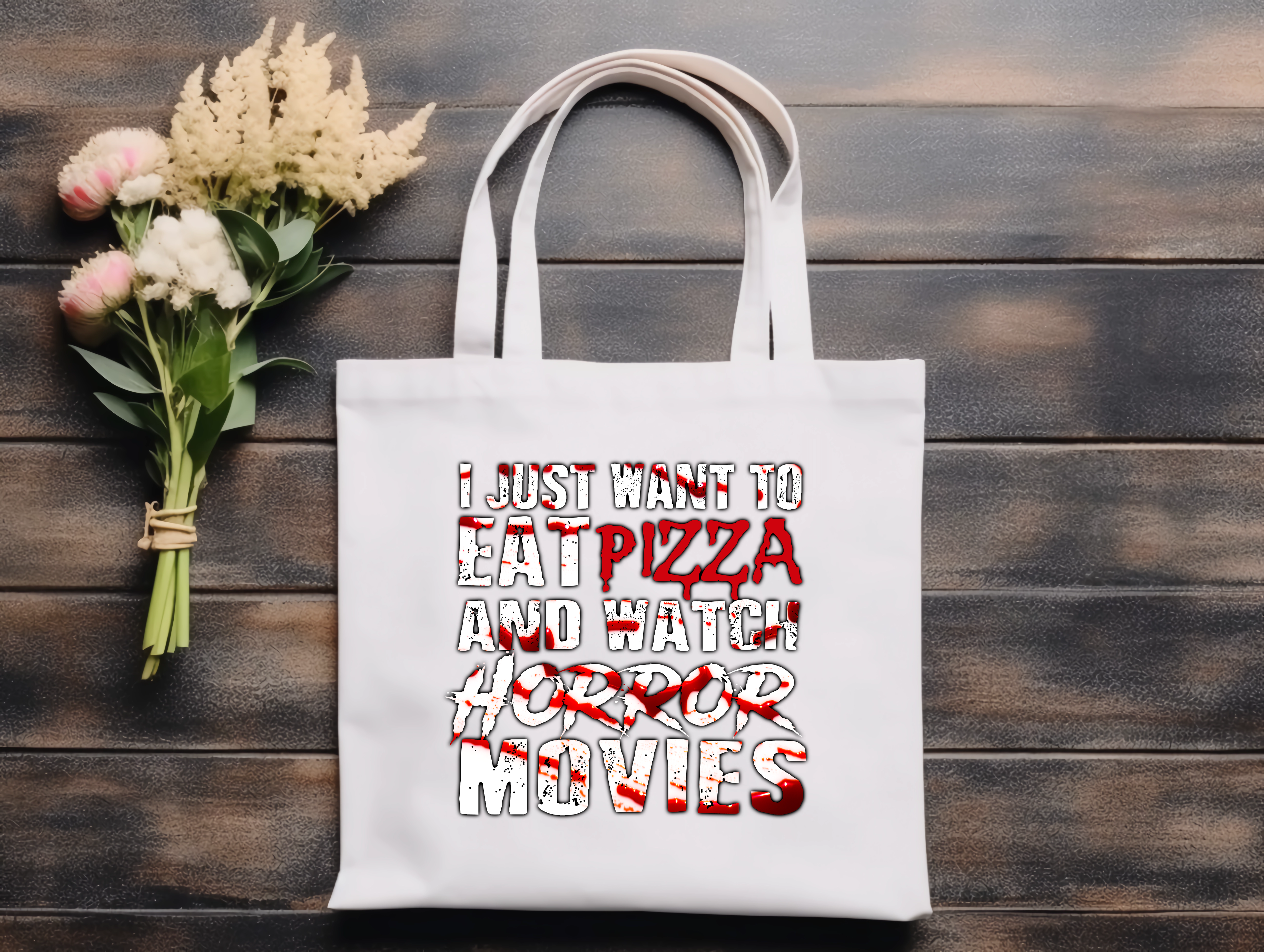 Pizza & Horror Movies tote