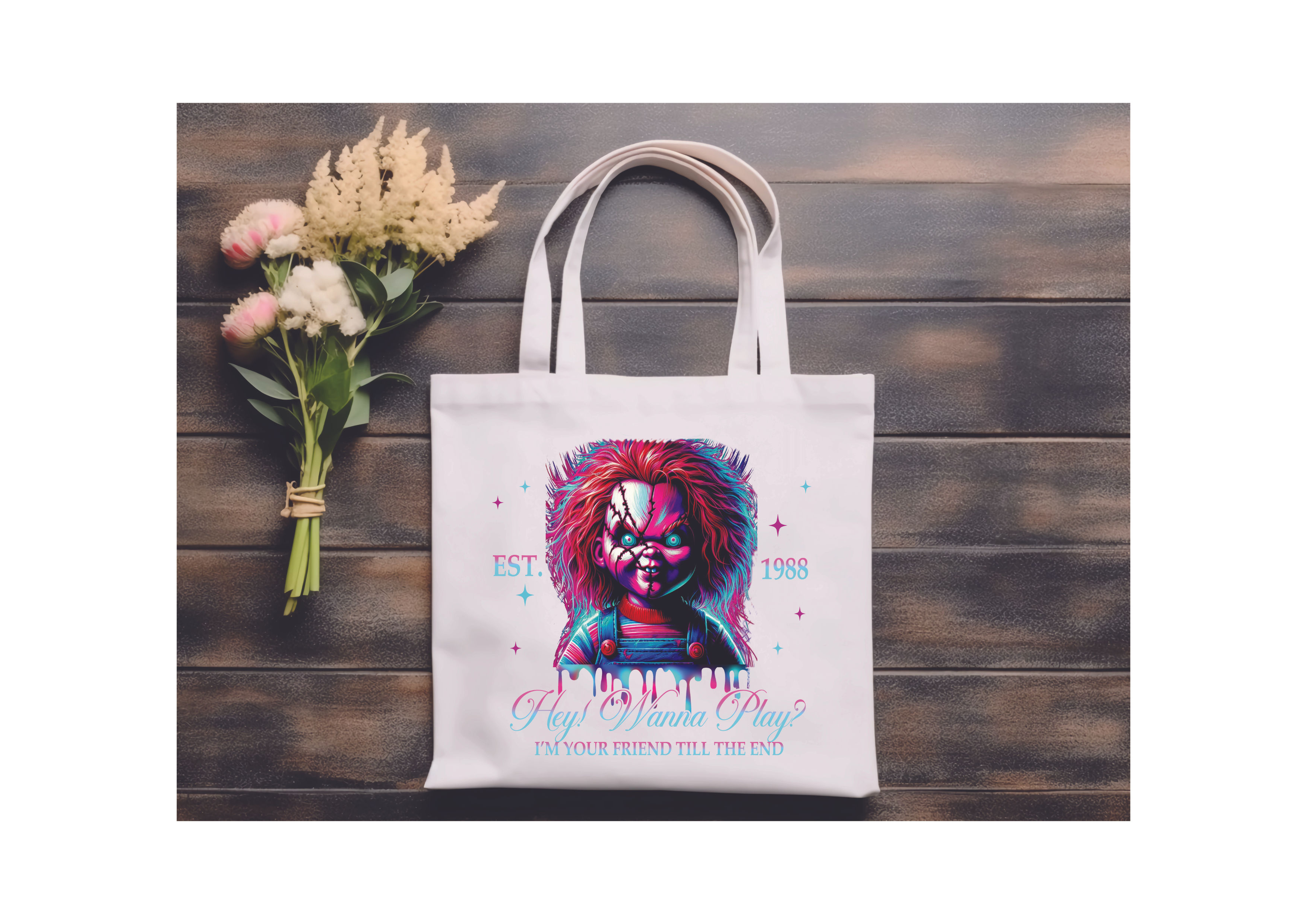Scary Doll Villain tote