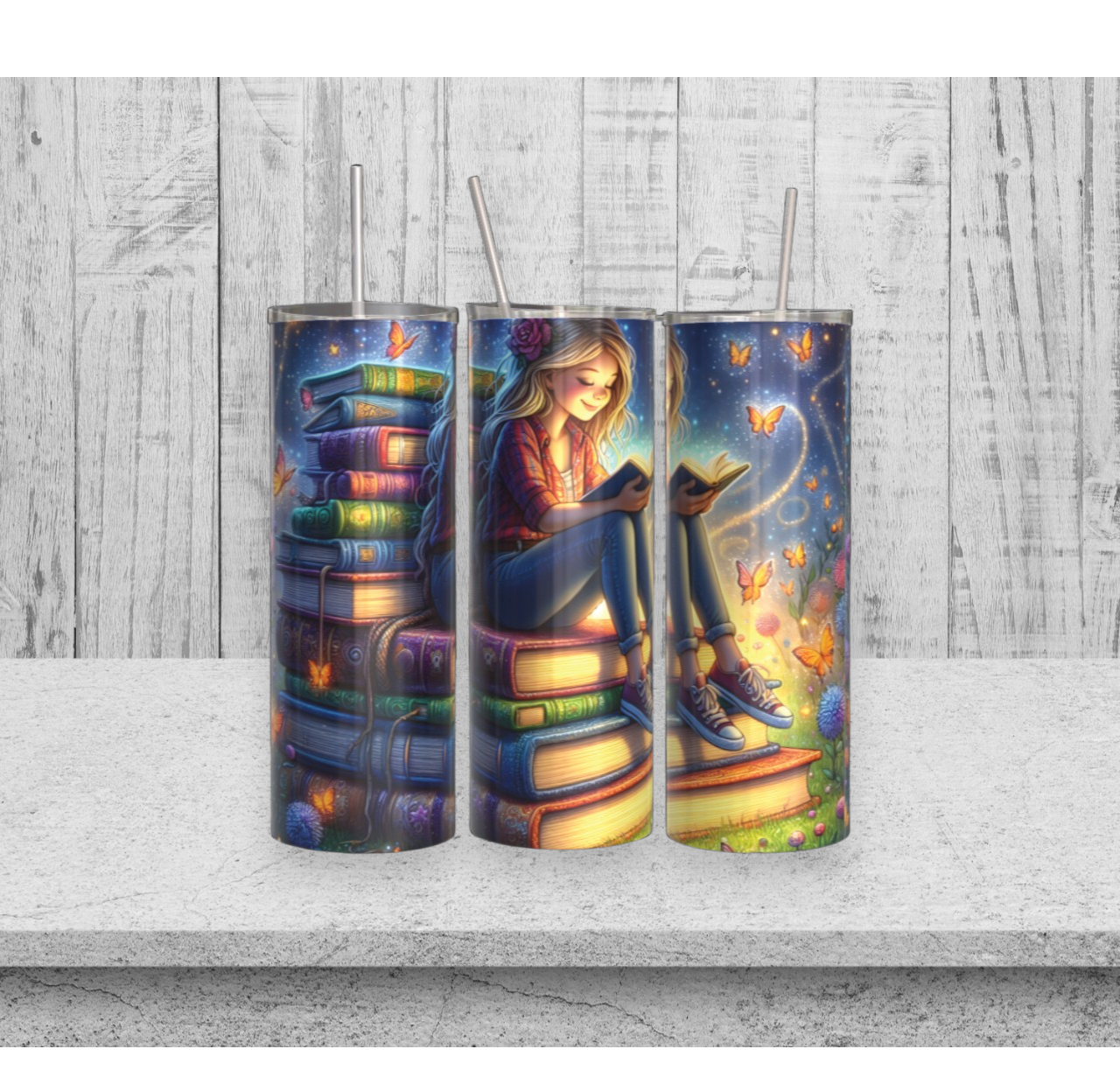 Girl Reading Tumbler