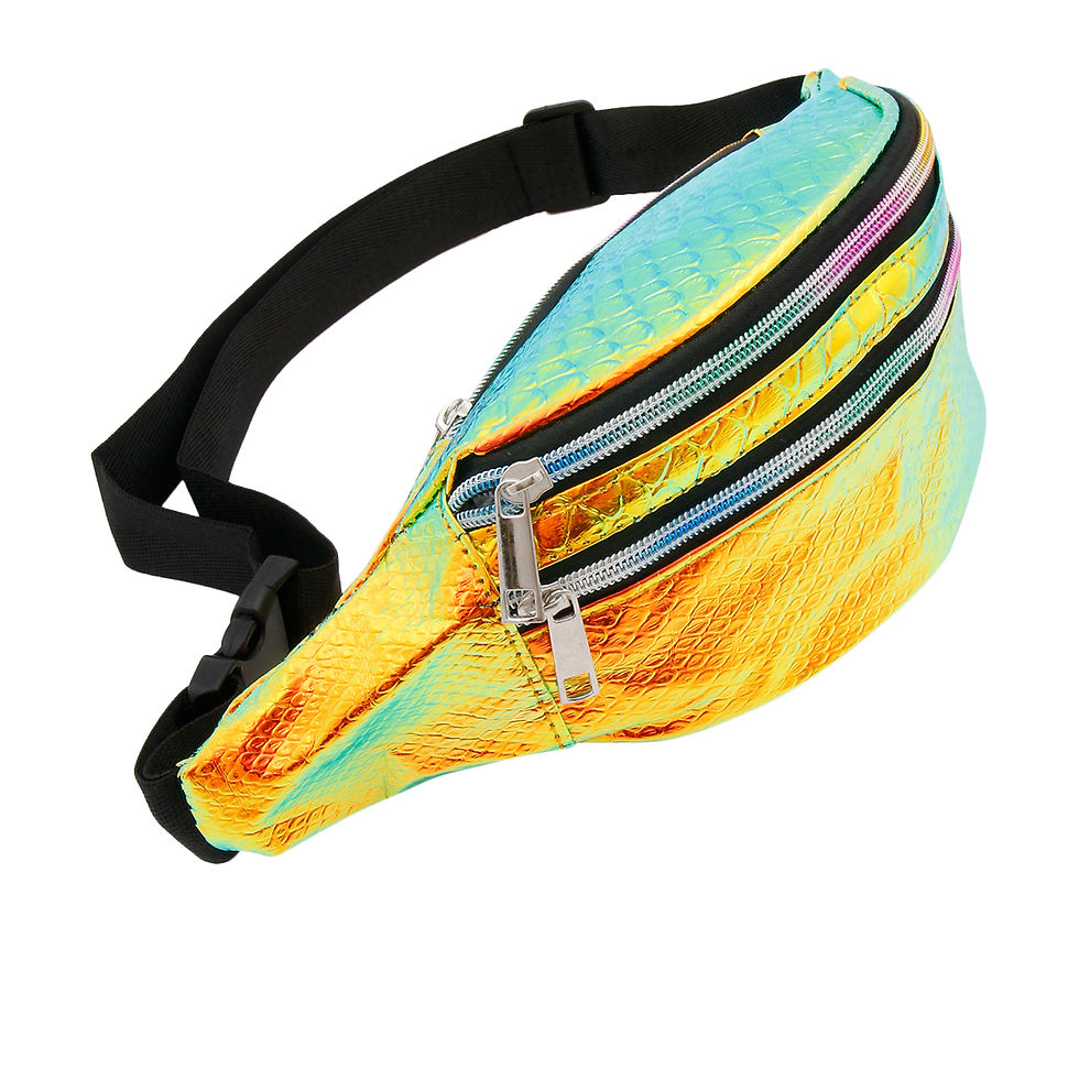 Thumbnail: Orange Hologram Vegan Patent Leather Fanny Pack with Rainbow Zipper