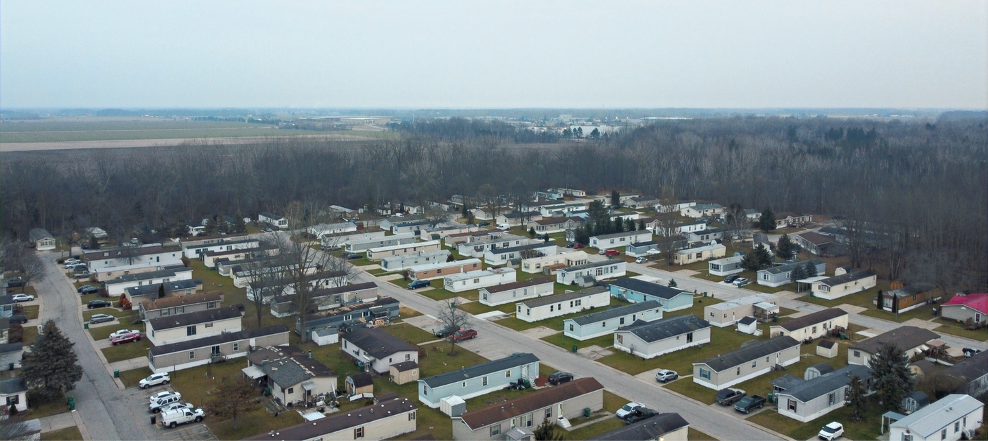 Aerial view of Fairfield Mobile Home Community located in Bay City, MI.