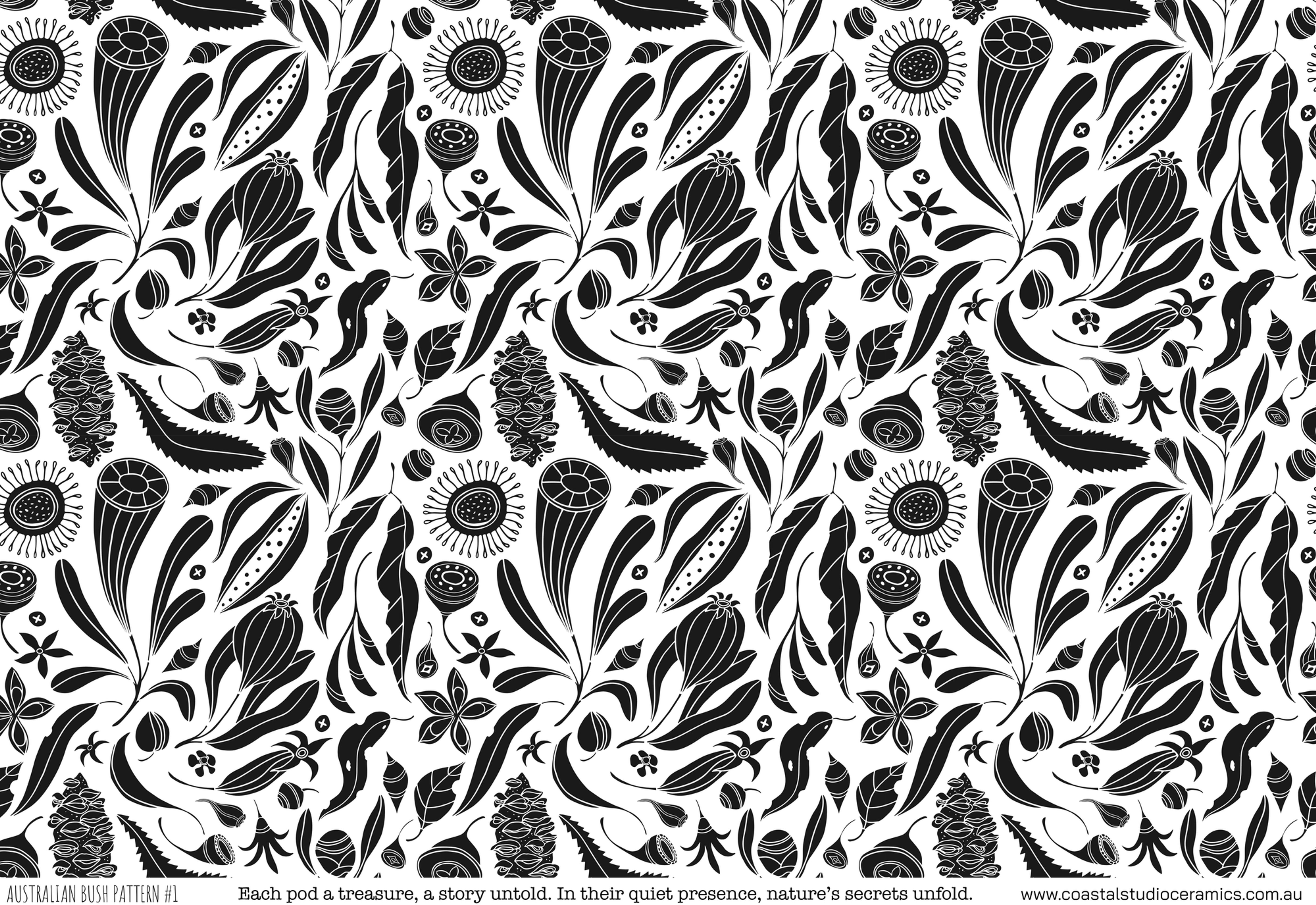 Ceramic Underglaze Transfer - Australian Bush Pattern - Black