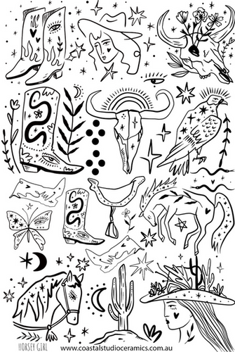 Ceramic Underglaze Transfer in Black - Horsey Girl