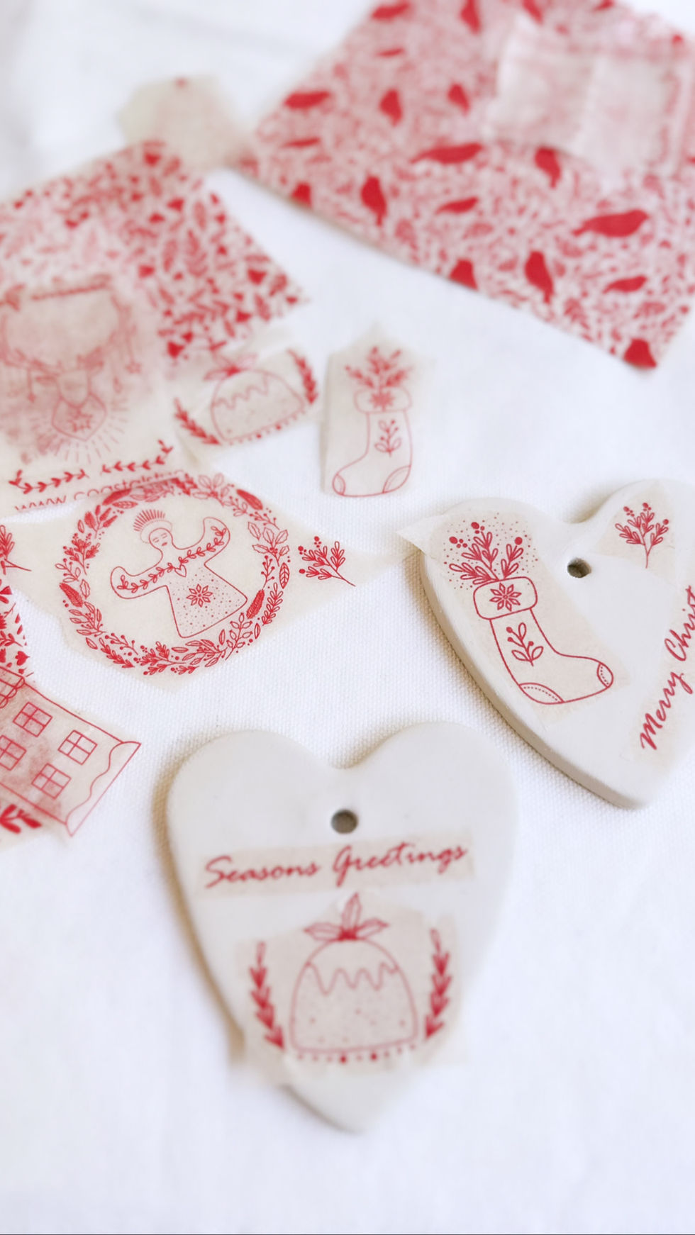 Thumbnail: Ceramic Underglaze Decals Transfers in red 'Merry Christmas'
