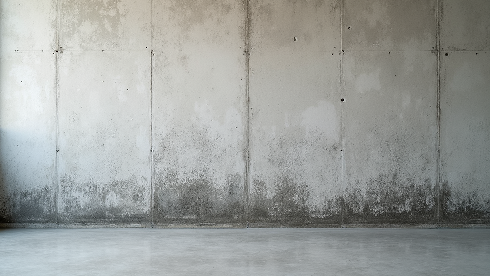 Eye-level view of concrete wall with fungicide sealant applied to prevent mold