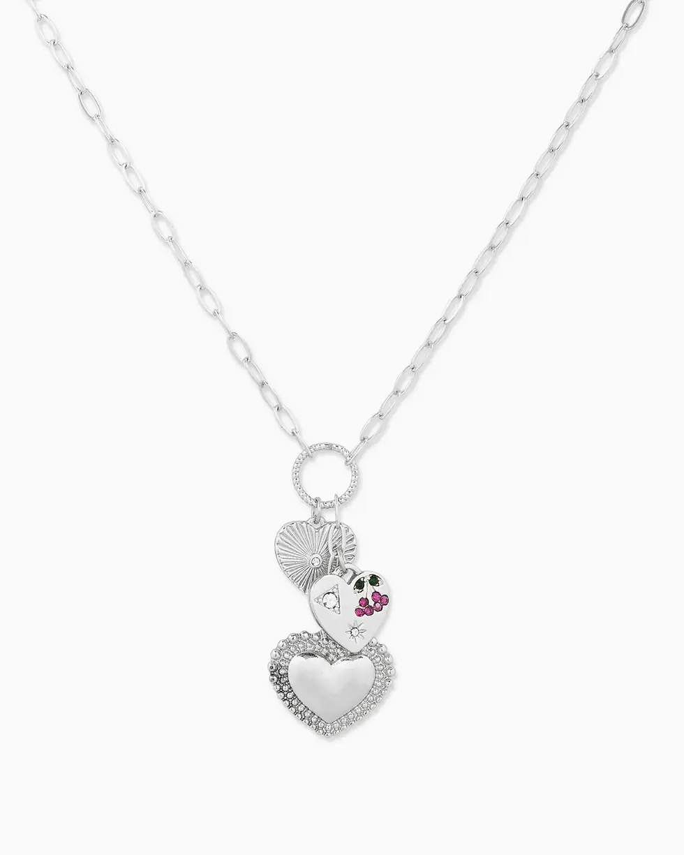 Miniatura: Dainty Triple Heart Charm Ring Pendant Necklace