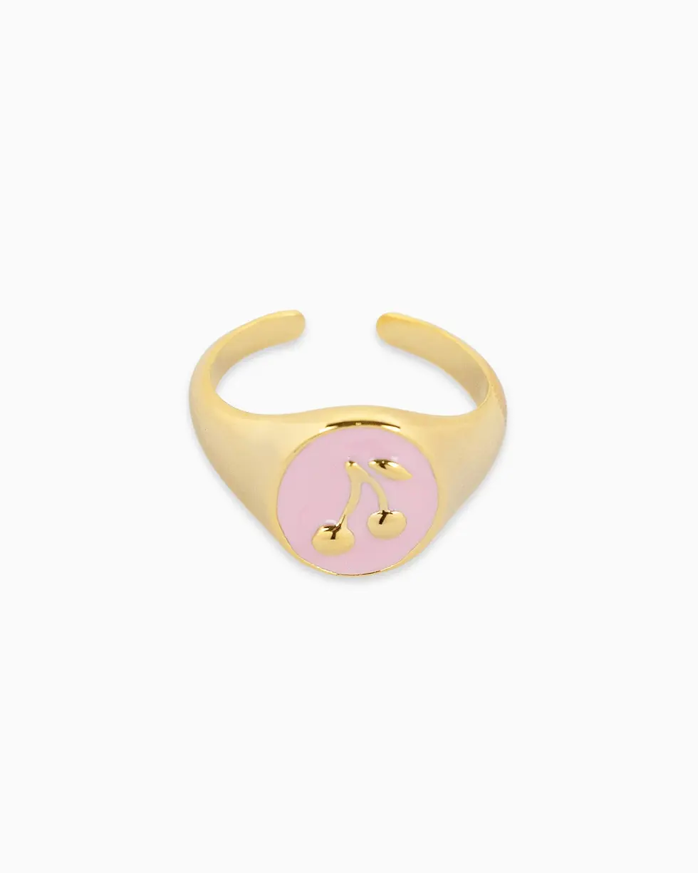 サムネイル： Gold Cherry Colored Stamp Signet Ring