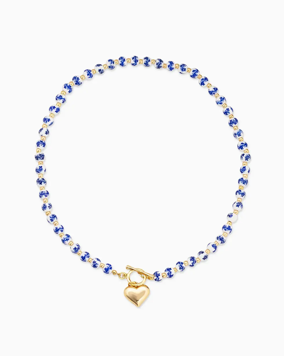 Miniature : Ceramic Bead Puffy Heart Toggle Necklace
