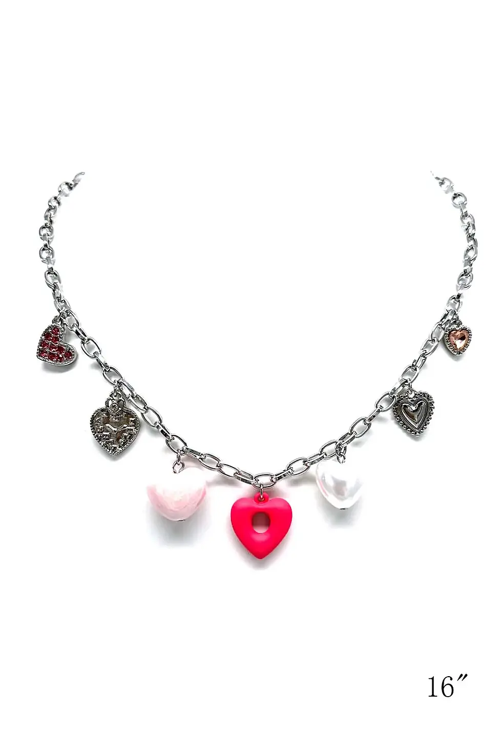 Miniaturbild: Playful Matte Pink Heart Charm Necklace