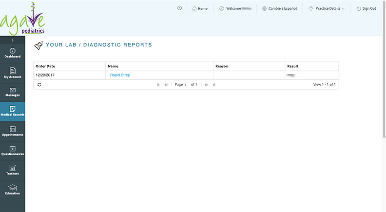 test results screen