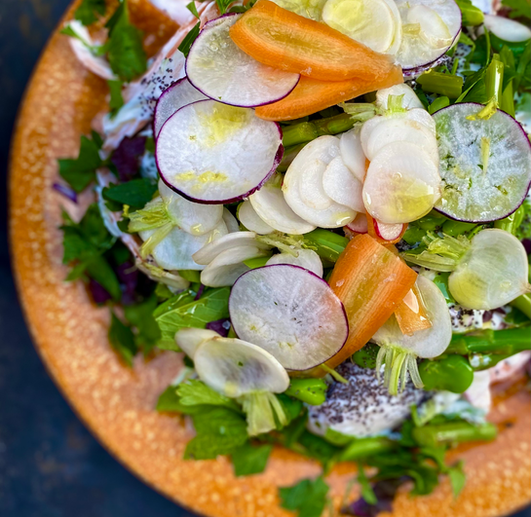 Shaved Vegetable Salad prepared by Chef Rachel Aiken, Family Meal Seattle