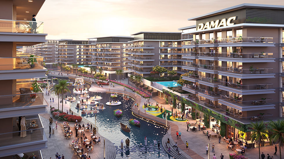 Aerial view of Damac Riverside Damac Properties off-plan waterfront masterplan in Dubai Investments Park 2 – area guide