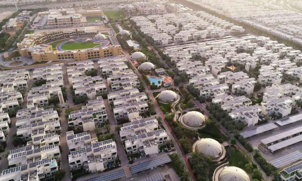 Aerial view of The Sustainable City net-zero villa community in Dubai – area guide