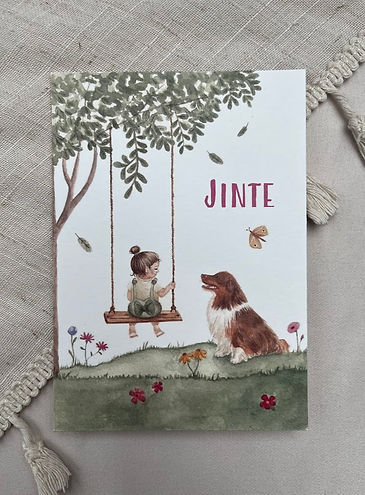 Geboortekaartje meisje in aquarel met eigen huisdier