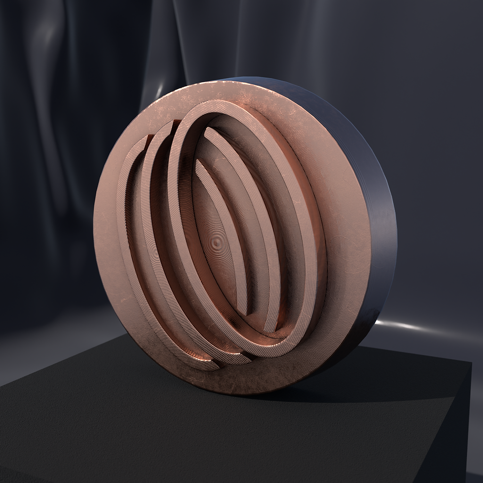 TCG World Symbol medallion in copper, front view of the relief design