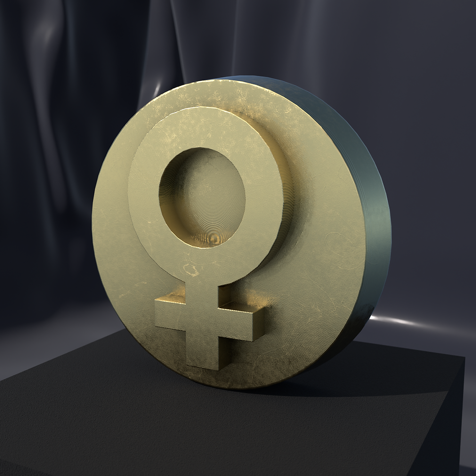Female Symbol medallion in Nordic Gold, front view of the relief design