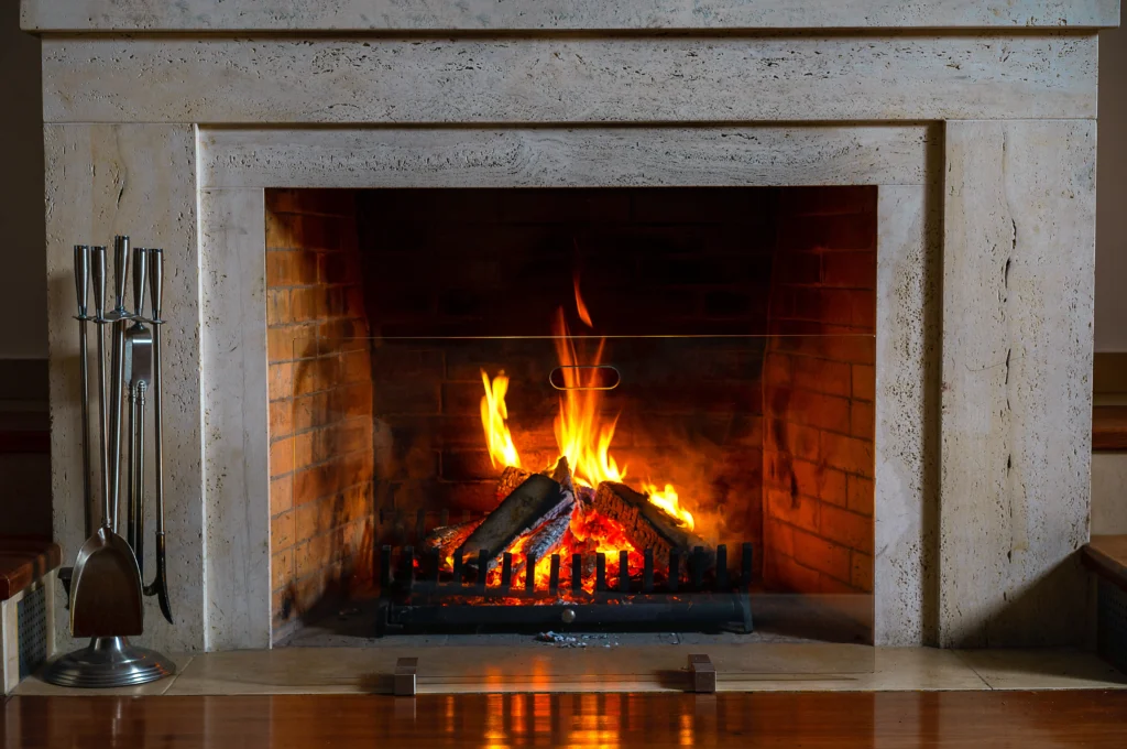 Wood burning fireplace with glass front