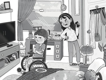 two girls in a bedroom have a verbal fight and look visibly upset