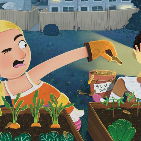 kids at veg patch at night