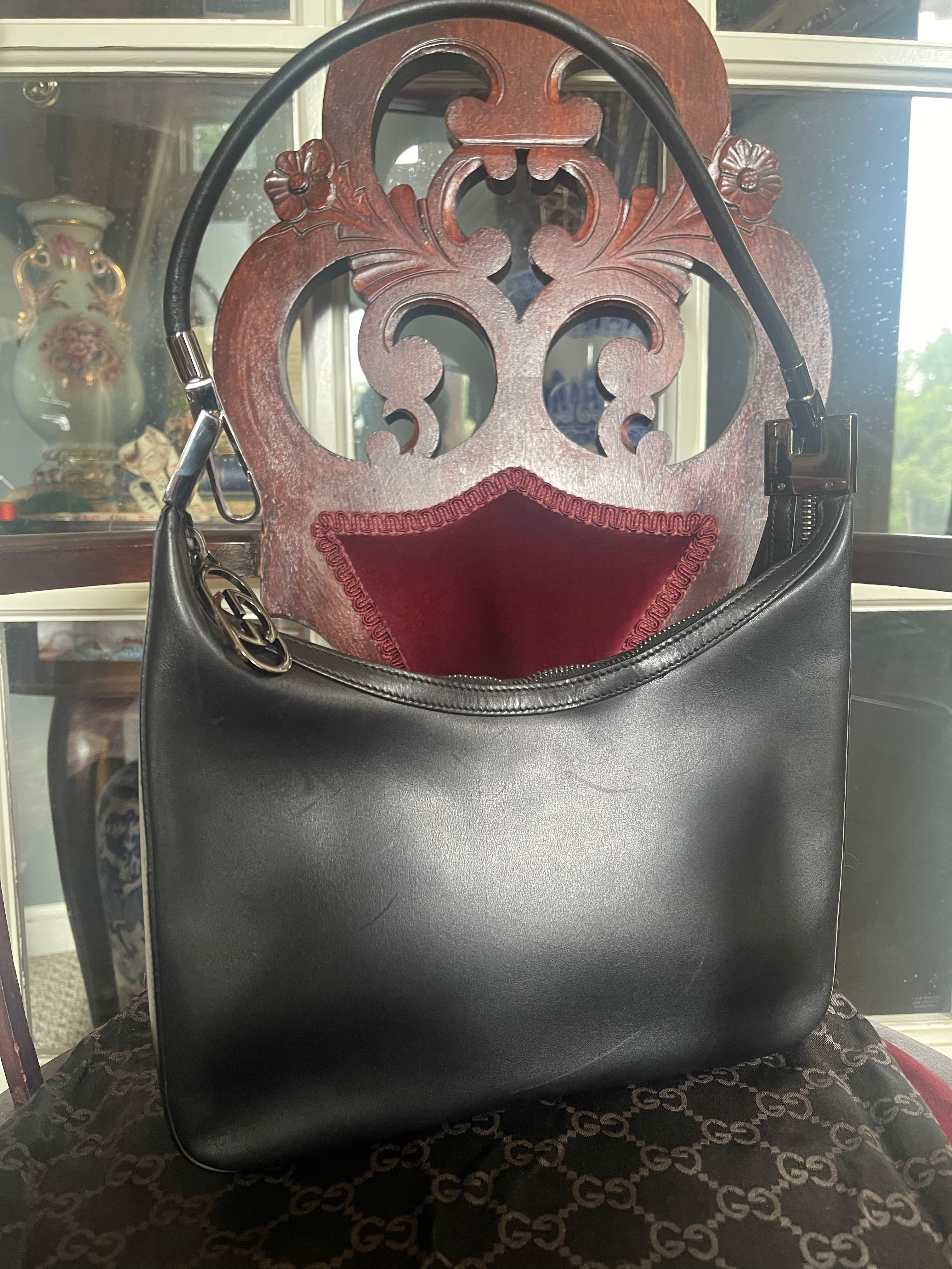 Gucci Black Leather Hobo Shoulder Bag