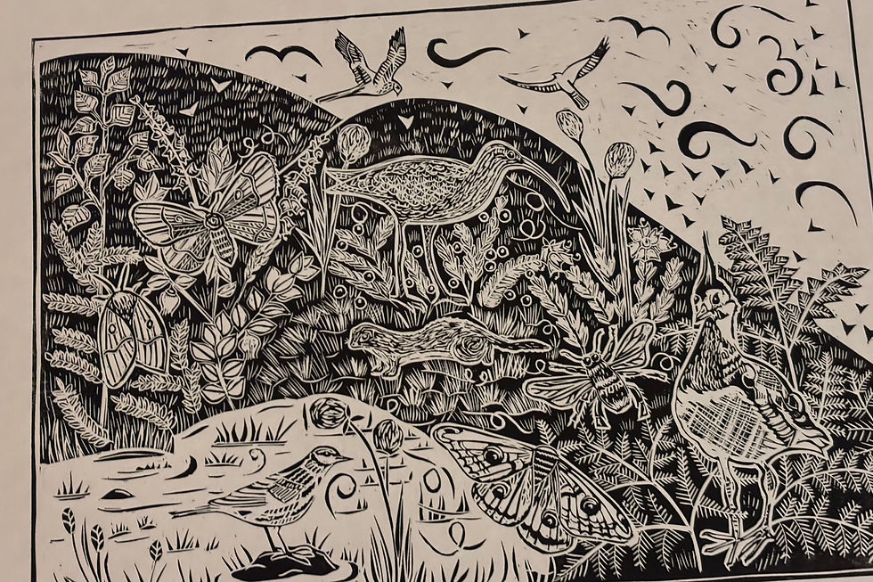 Thumbnail: 'Heather and Fern' original linoprint