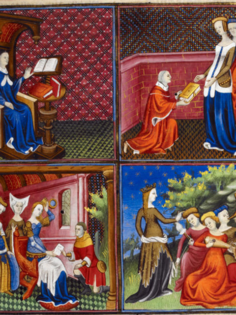 1400-1425 boccace présente son livre à Andrea Acciaiuoli et un groupe de femme BL Royal 20 C V f5