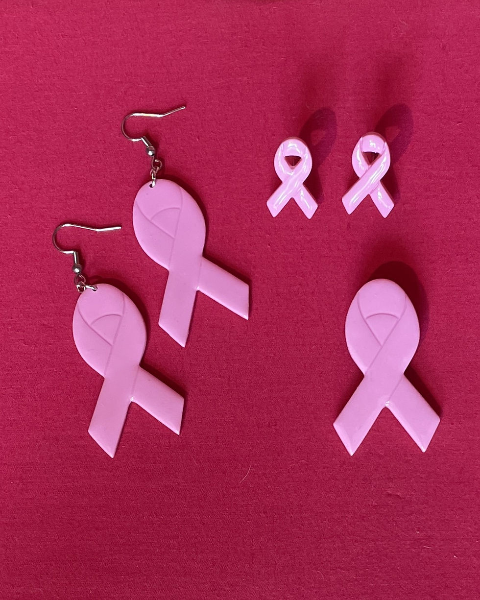 Octobre Rose - Rubans d’Espoir - Boucle d'oreille Puce et Pendante - Broche - Argile Polymère - Ateler Arti'Zen