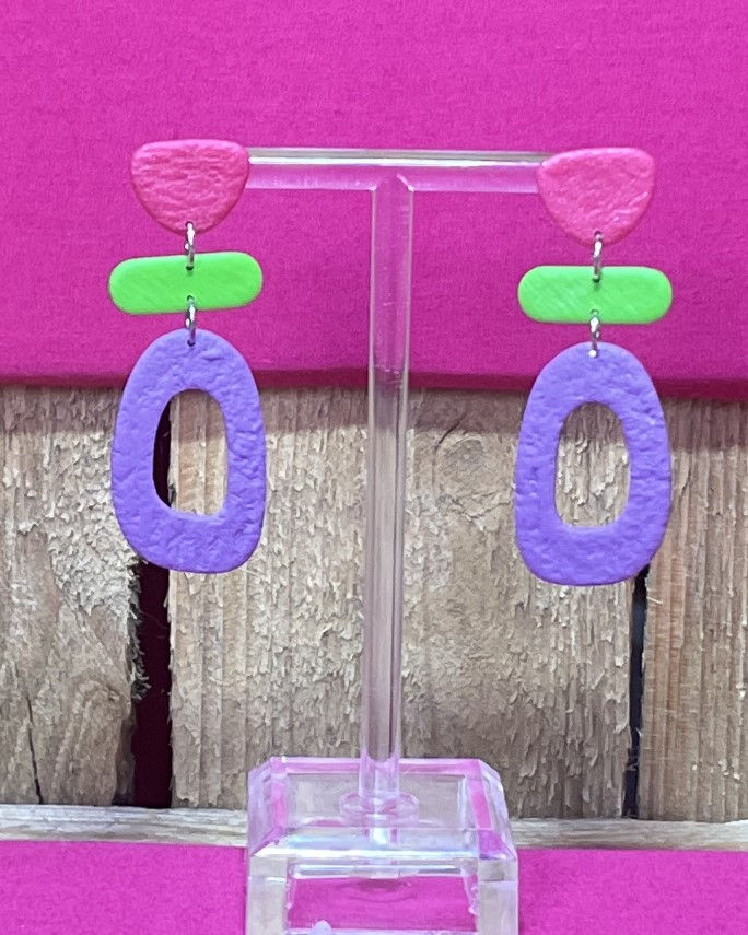 Miniature : Halo – Boucles d'oreilles - argile polymère - Rose 1 - Atelier arti'Zen