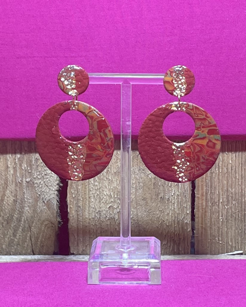 Écho – Boucles d'oreilles - argile polymère - Bordeau-Or - Atelier Arti'Zen