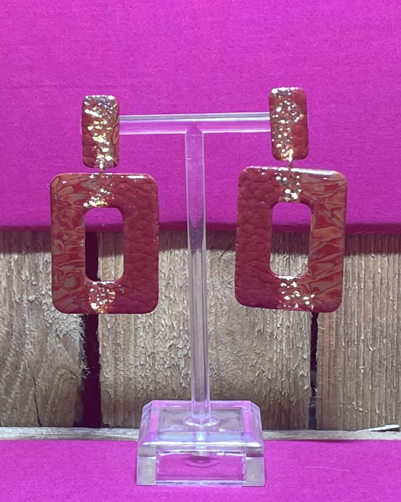 Cadre – Boucles d'oreilles - argile polymère - Bordeau-Or - Atelier Arti'Zen