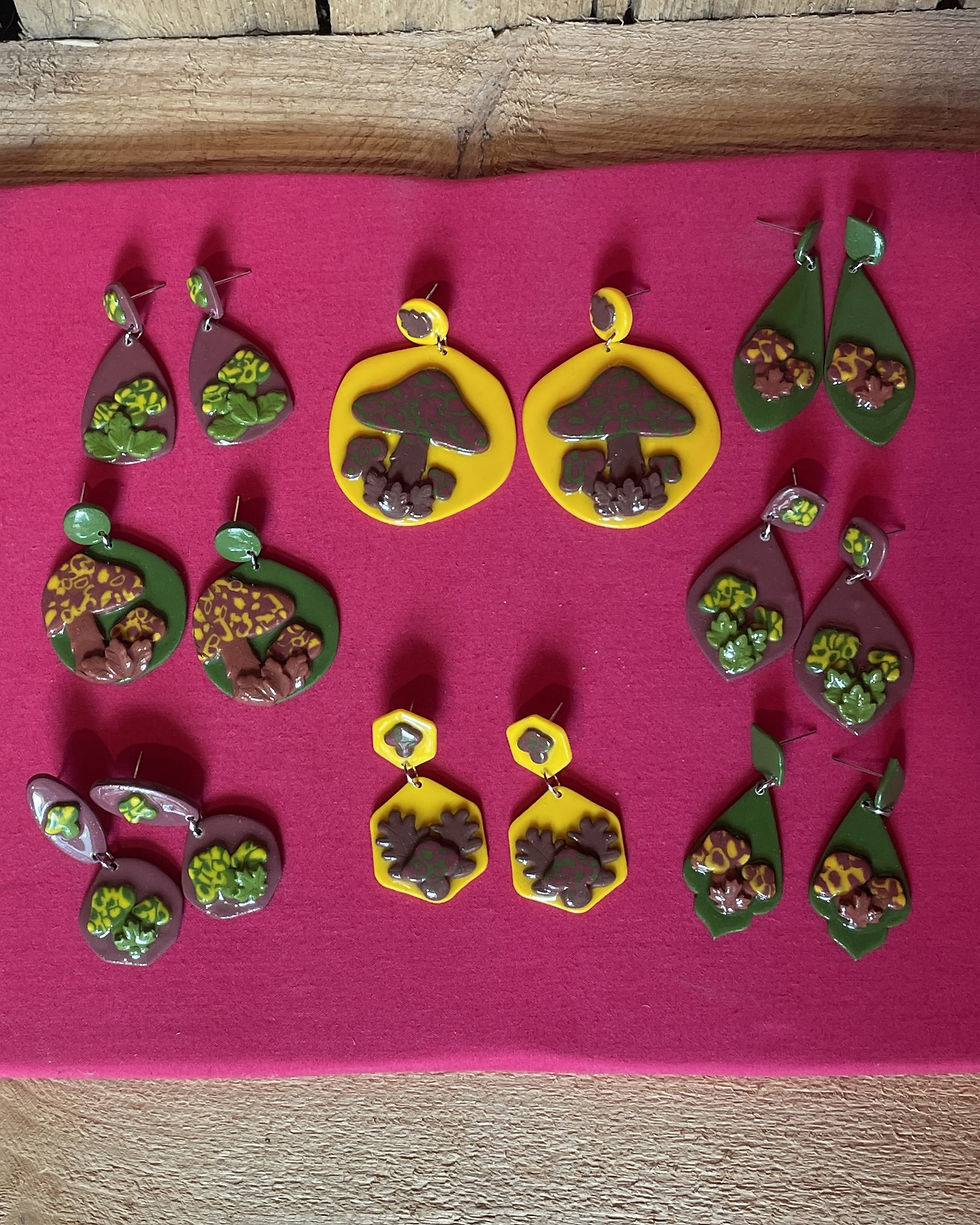 Boucle d'Oreille - Polymère - Sortilèges Sylvestres  - Jaune - Collection Jardin Onirique - Atelier Arti'Zen