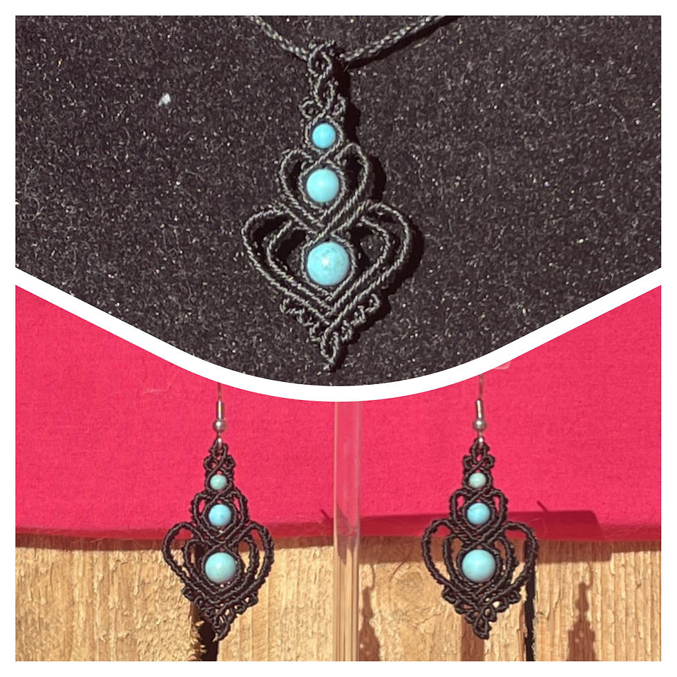 Équilibre-Collier -Boucle d'Oreille-MIcroMacramé- Turquoise- Mineraux-Atelier Arti'Zen
