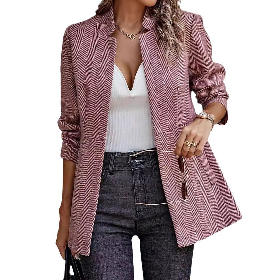 Miniatura: Casaco feminino casual de manga comprida em poliéster, estilo blazer.