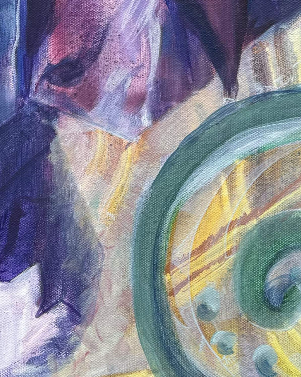 detail of a Mixed Media Painting, flowerpetals and abstract shapes