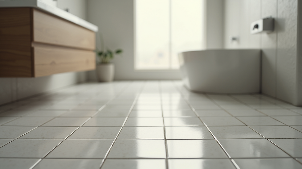 Close-up view of porcelain tile flooring in a bathroom
