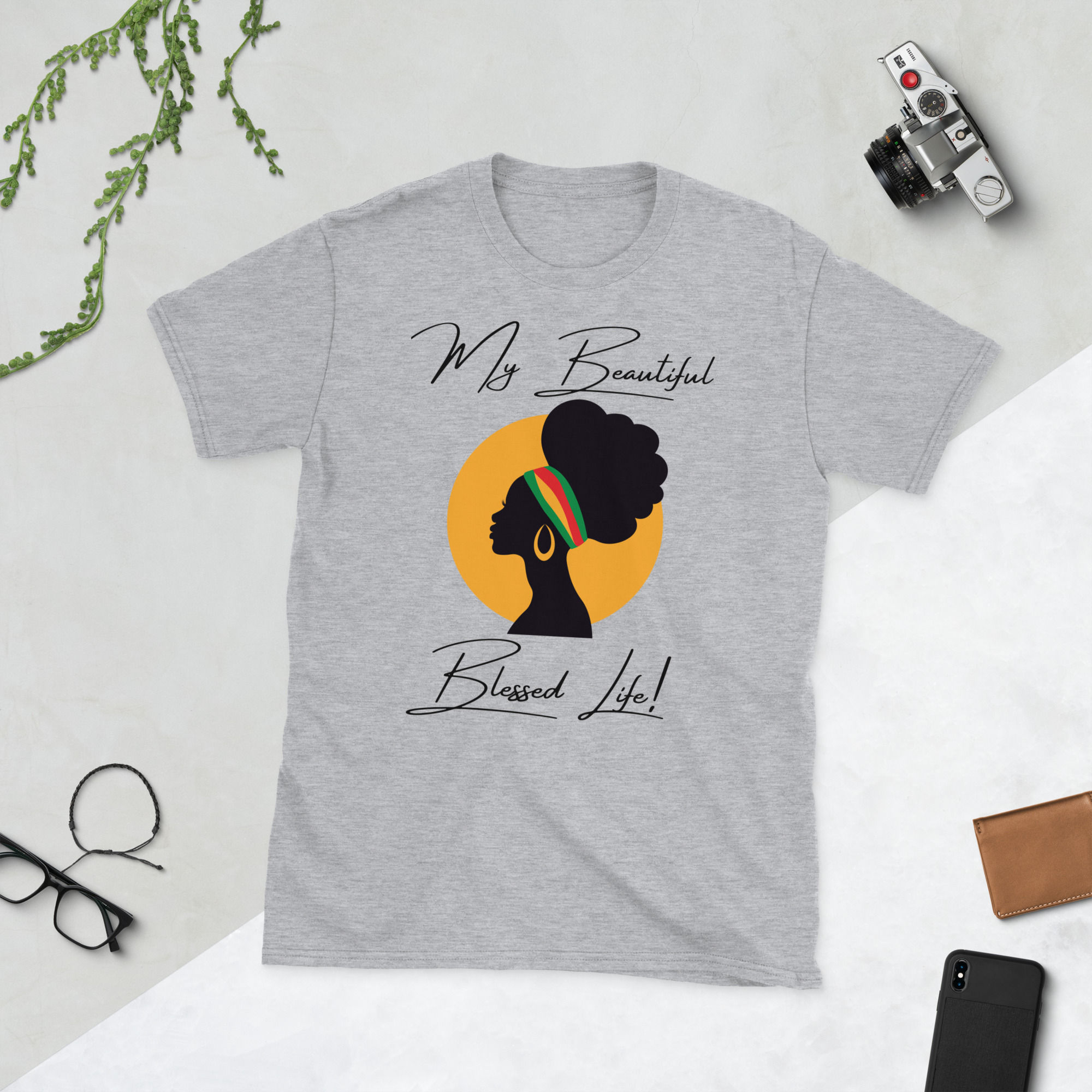 Cotton blend T-shirt with the message “My Beautiful Blessed Life" featuring a beautiful queen.