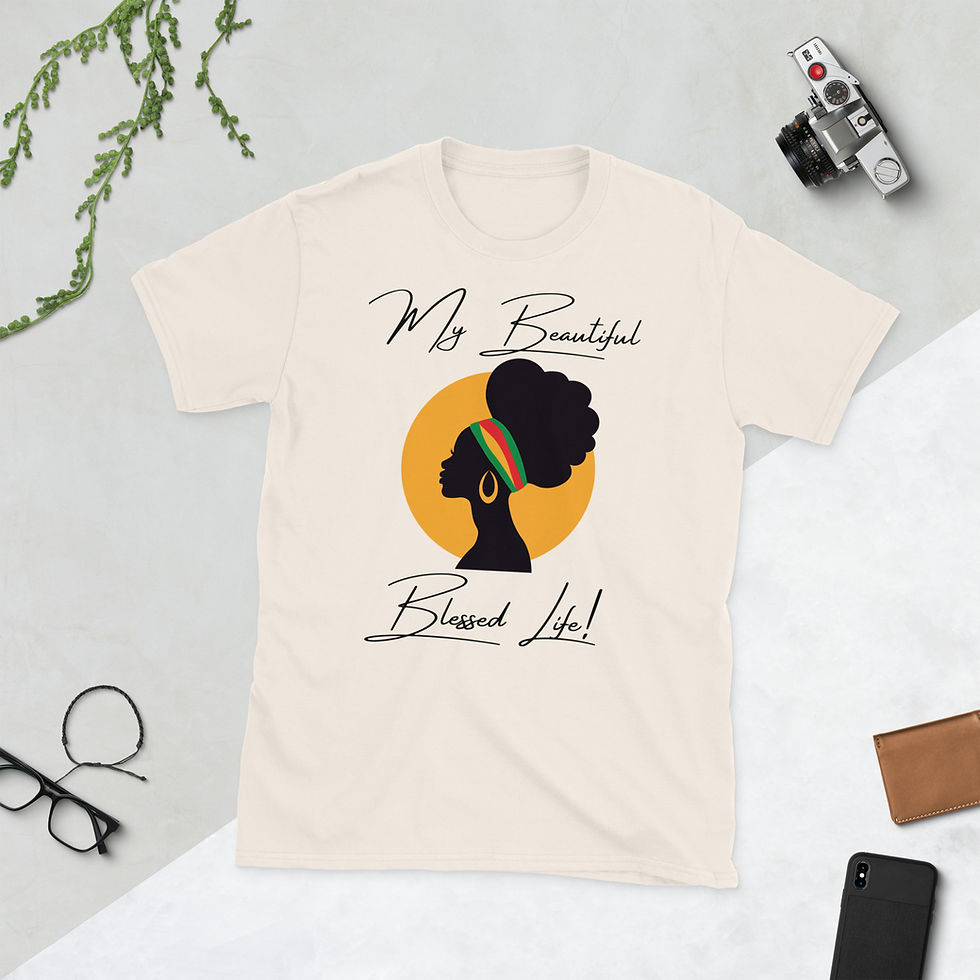 Thumbnail: Cotton blend T-shirt with the message “My Beautiful Blessed Life" featuring a blue butterfly.