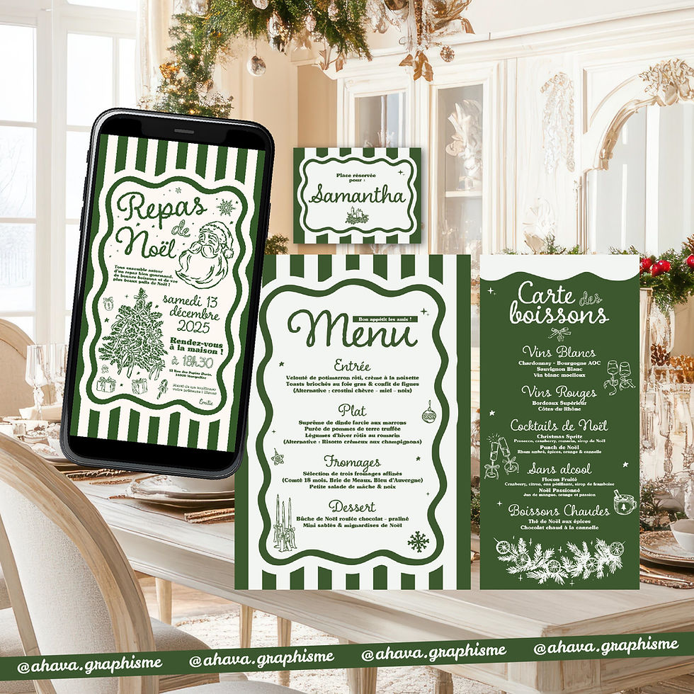 Ensemble papeterie de Noël premium – design vert - décoration de table complète