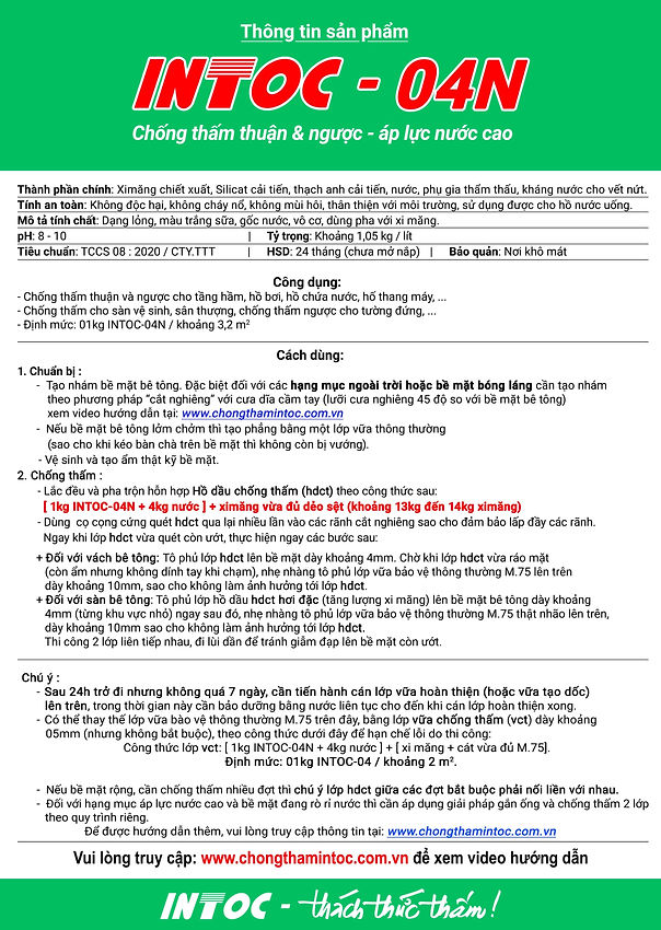 Thông tin sản phẩm chống thấm INTOC-04N