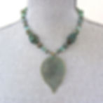 Verdigris brass filigree leaf pendant mixed bead necklace