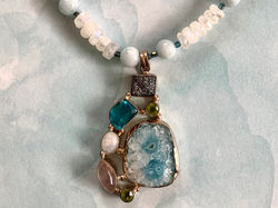 Mixed gemstone pendant with rainbow moonstone and jade