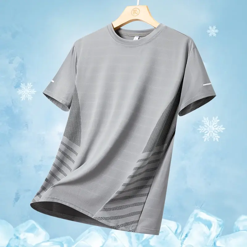 Thumbnail: Running T-Shirt Men Summer Ice Silk Thin Top Reflective Printing Quick Dry Short