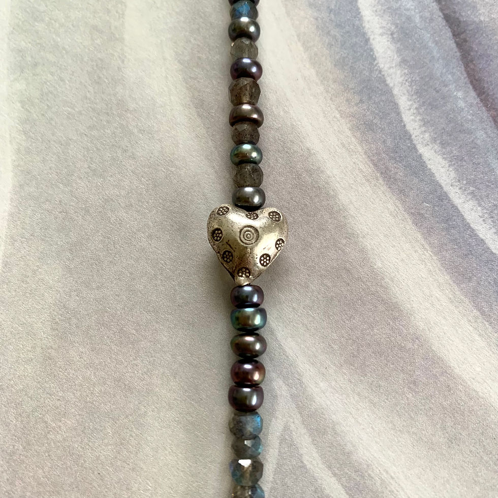 Thumbnail: Freshwater pearl labradorite sterling silver beaded choker necklace