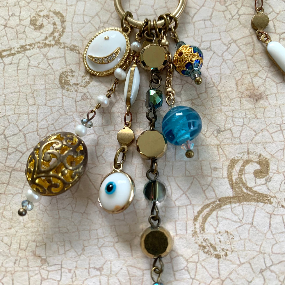 Thumbnail: Mixed charms necklace, white enamel brass chain