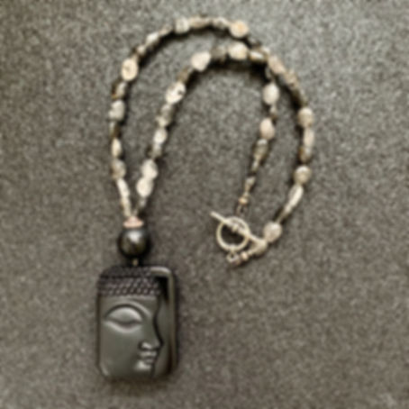 Carved black onyx Buddha pendant quartz necklace