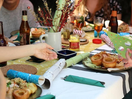 table set for a christmas dinner