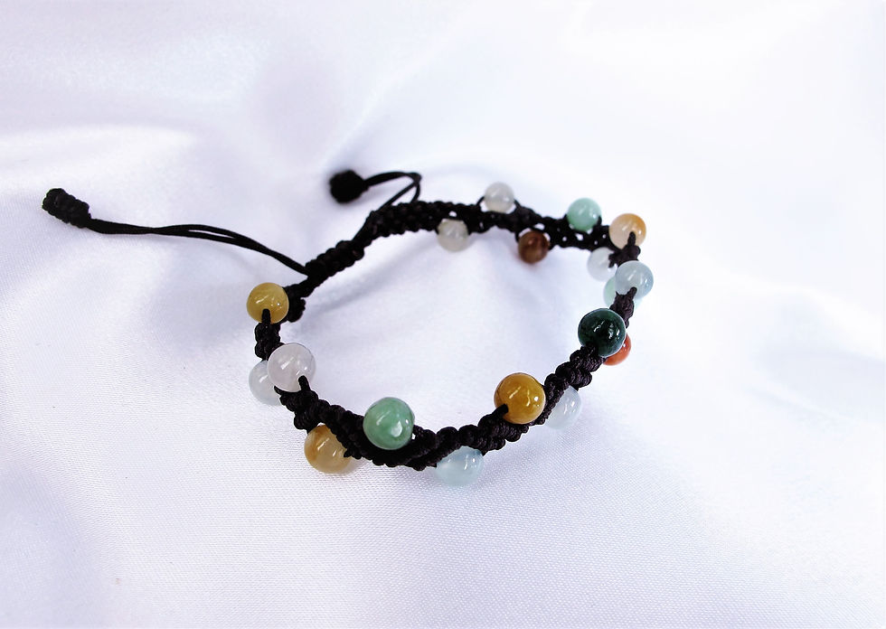 Thumbnail: JCj 105B Jade翡翠 beads Unique hand-knitted Bracelet
