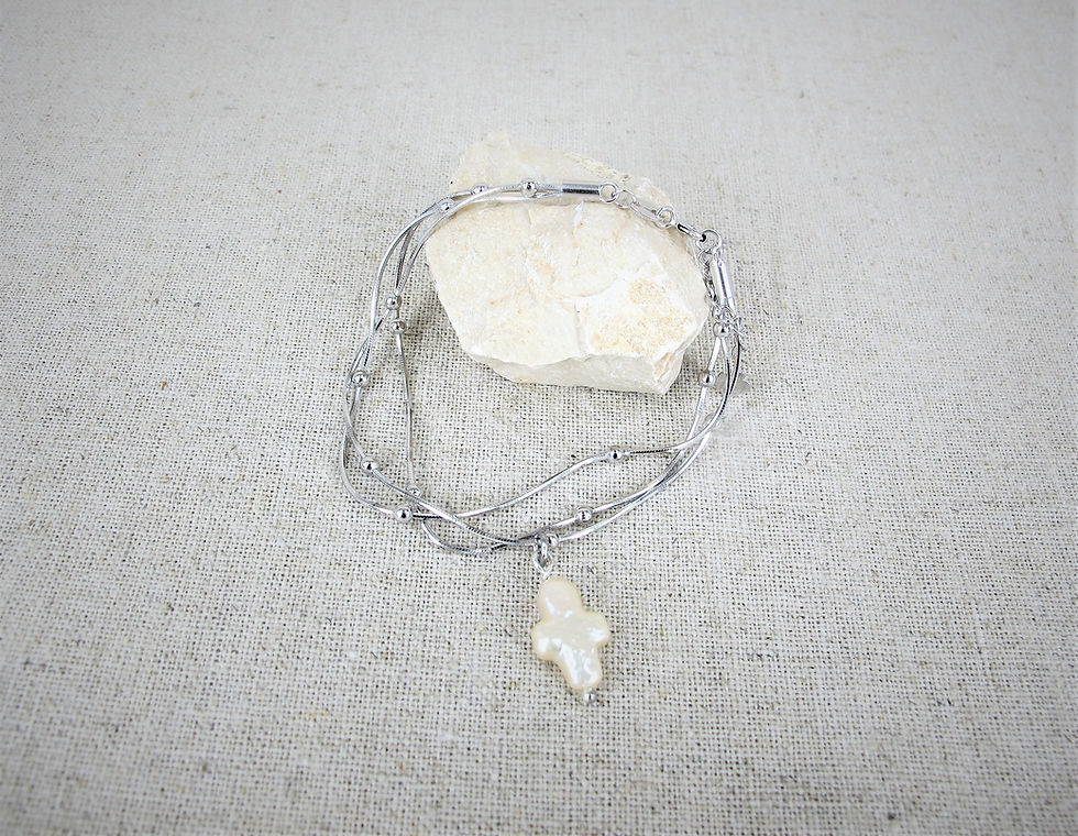 縮圖：JCp 353B Silver bracelet with pearl cross