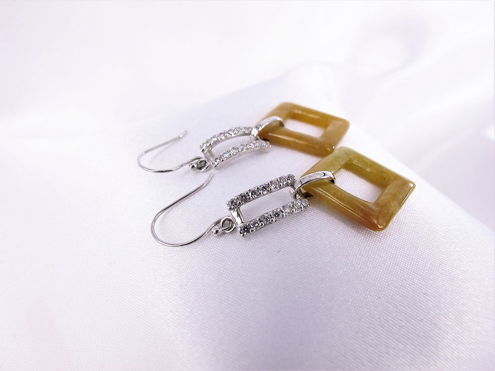 縮圖：JCj 200E Yellow Jade黃翡翠 Designed Earrings - "square frame shape" yellow jade