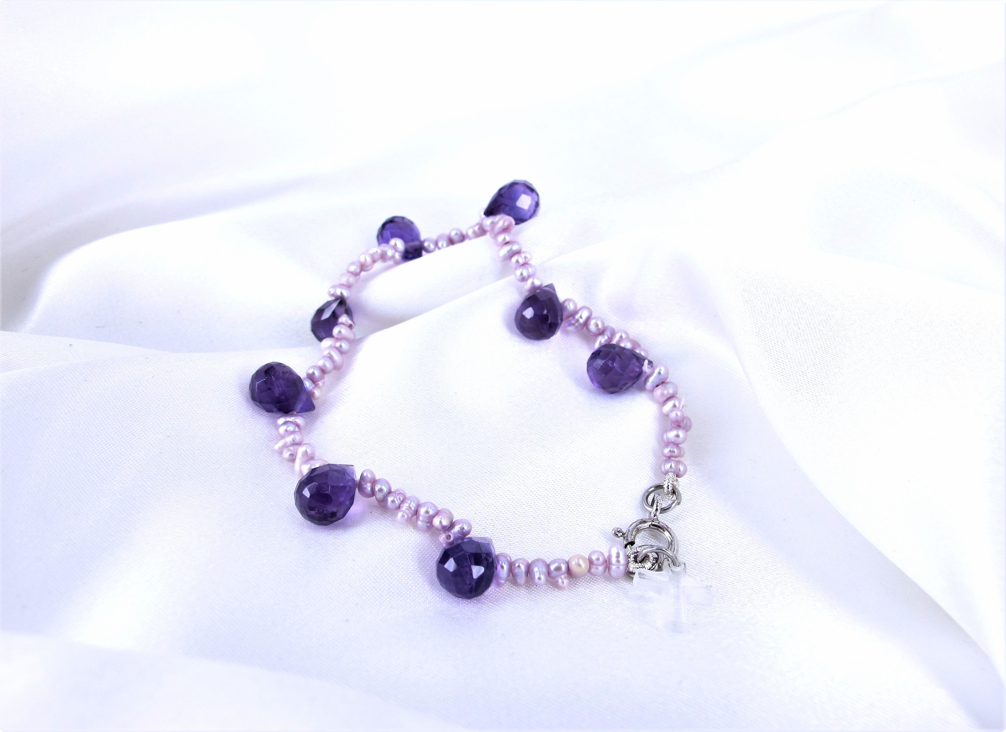 JCp 334B Freshwater pearl Purple Rice pearl with "Teardrop"crystal Bracelet